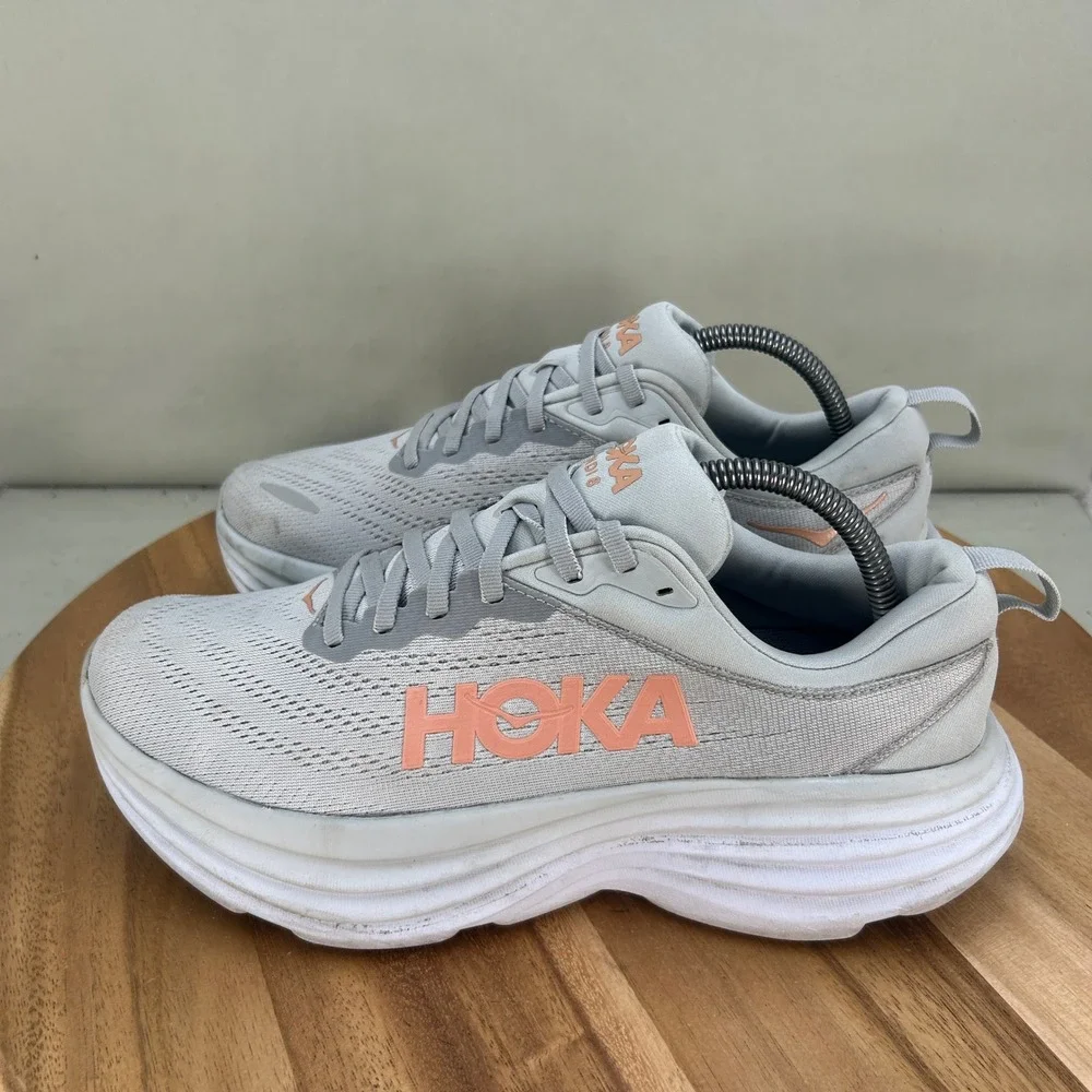 Hoka Bondi 8 Womens Running Shoes Harbor Mist Peach 1127952-HMLR Size 10 B